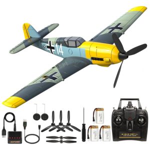 Avião de Controle Remoto de 4 Canais com Estabilizador Giroscópio de 6 Eixos Hélices Substituíveis e Acessórios  ANTSIR BF-109E Colorido