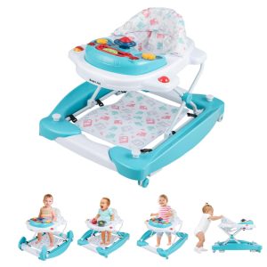 Andador de Bebê HONEY JOY 6-em-1 Dobrável Com Rodas Ajustável Balanço Música e Luzes. Para Bebês de 7 a 14 Meses Ideal para Meninos e Meninas.