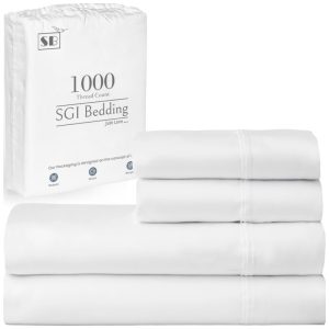 Conjunto de Lençóis em Algodão Egípcio de 1000 Fios Tamanho Queen Super Macio e Respirável SGI bedding Branco