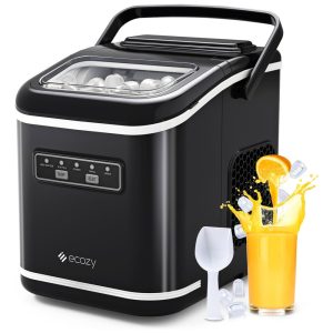 Máquina de Gelo Portátil que Produz 12 kg em 24H com Função de Autolimpeza Alça para Transporte Inclui Cesta e Colher de Gelo 110V Ecozy Preta