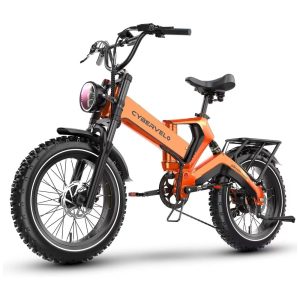 Bicicleta Elétrica Dobrável 1000W-2000W Pico Bateria 48V 25Ah Suspensão Dupla Freios Hidráulicos 8 Marchas Autonomia Até 160 km Velocidade 56 km/h Laranja