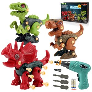 Kit 3 Dinossauros de Construção que Estimula a Imaginação e Criatividade com 6 Acessórios para Crianças Acima de 3 Anos FREE TO FLY