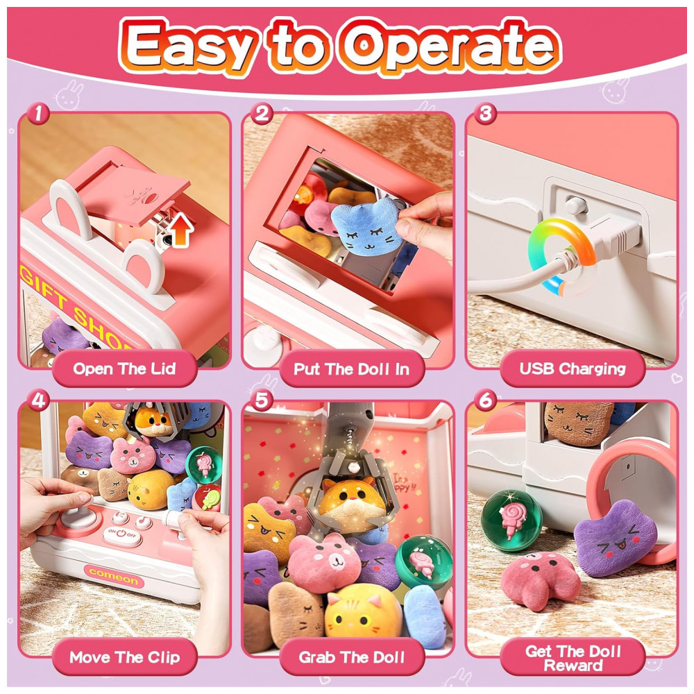 Aiqi Máquina de Garra 30 PCS para Crianças Rabbit/Bunny com Luzes e Sons, Mini Vending Machine Eletrônica para Meninas de 3 a 8 Anos - Imagem 4