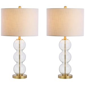 Luminária de Mesa em Esfera Tripla de Vidro Estilo Contemporânea com 68 cm de Altura para Quarto Sala de Estar e Escritório 2 Un 110V 100W JONATHAN Y Transparente e Dourado