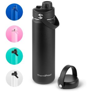 Garrafa Térmica para Água 650mL em Aço Inoxidável com Isolamento a Vácuo de Parede Dupla e 2 tampas à Prova de Vazamento Better Life Innovations Preta