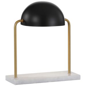Abajur Luminária de Mesa Estilo Clássico com 34 cm de Altura e Base de Mármore para Quarto Sala de Estar e Escritório 110V 40W JONATHAN Y Preto e Dourado