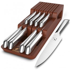Conjunto de Facas Imarku em Aço Inoxidável Japão com Bloco de Bancada 10 Peças Prata