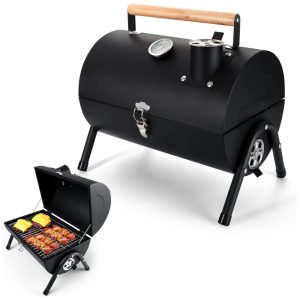 Churrasqueira a Carvão com Termômetro e Chaminé para Acampamento Ao ar Livre Joyfair Preta