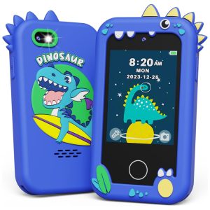 Telefone Infantil KOKODI Dinossauro Azul Marinho 12MP Vídeo HD 1080p Bateria Recarregável Cartão SD 8GB Tela Touchscreen Brinquedo Educativo.