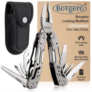 Alicate Multifuncional 15 em 1 Aço Inoxidável com Estojo de Nylon Bovgero Prata