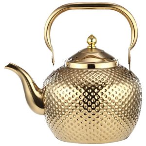 Chaleira de Chá 2 Litros em Aço Inoxidável com Apito e Filtro de Chá Alunsito Dourado
