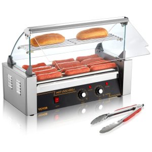 Máquina de Hot Dog com 5 Rolos para Até 12 Salsichas por Vez 110V 750W VEVOR Aço Inoxidável
