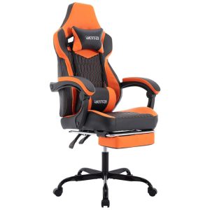 Cadeira Gamer Reclinável e Giratória com Apoio para os Pés e Cabeça WOTSTA Preta e Laranja