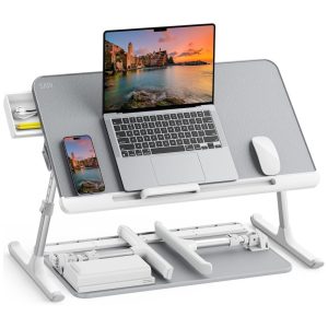 Mesa cama para laptop ajustável portátil de pé com gaveta de zenamento dobrável para tablet cinza SAIJI K7M G Branco