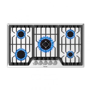 Cooktop a gás 92cm TOPWISH inox 5 queimadores SABAF 41800BTU conversível GN/GLP acendimento elétrico 110V