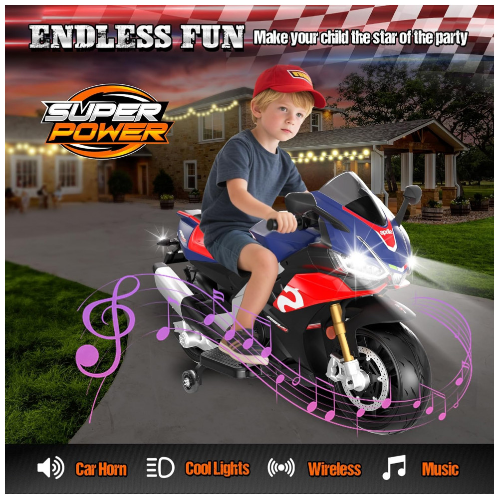 Moto Elétrica Infantil Letsgoride Aprilia RSV4 24V Azul e Vermelha com Rodinhas de Treinamento Farol Música e USB 200W - Imagem 5
