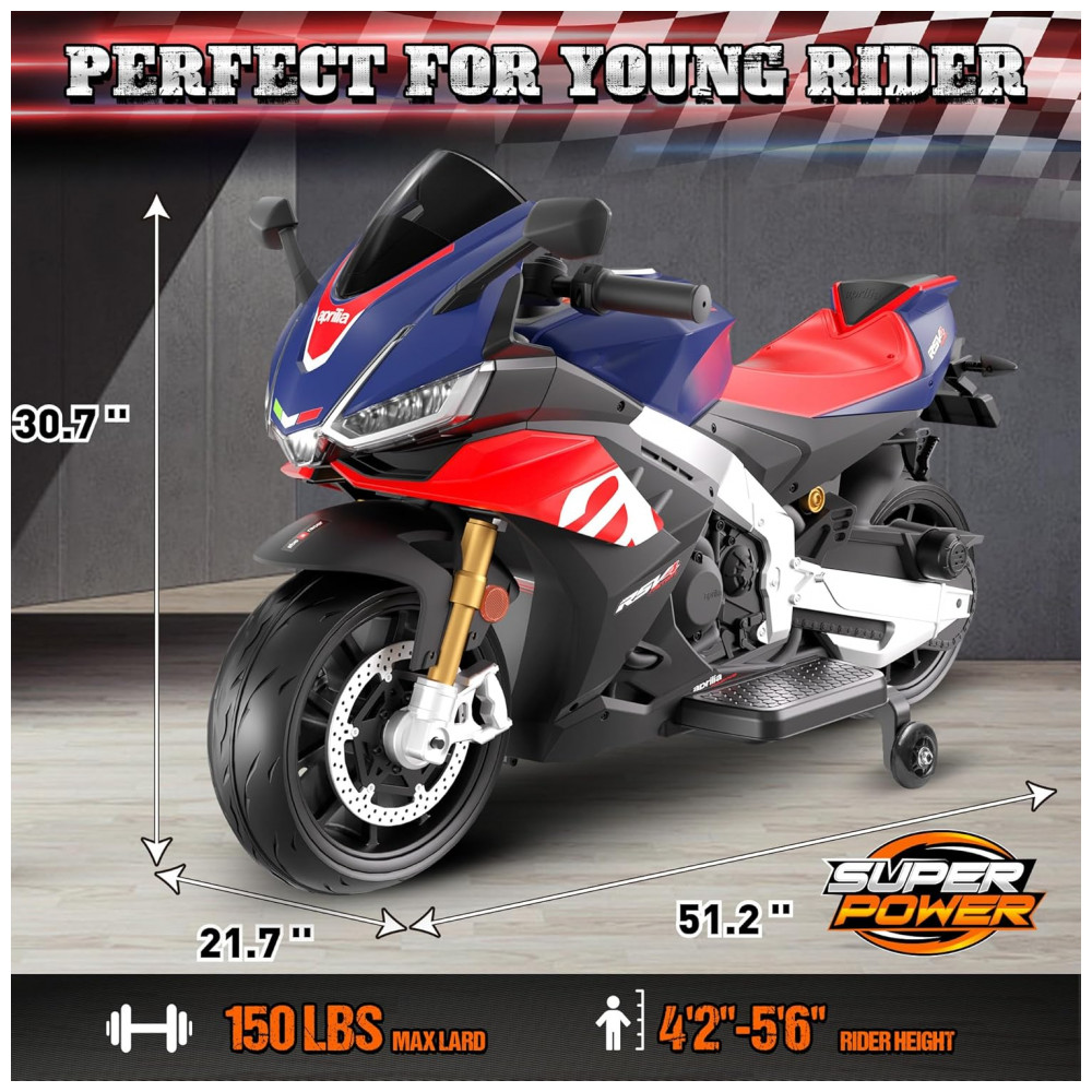 Moto Elétrica Infantil Letsgoride Aprilia RSV4 24V Azul e Vermelha com Rodinhas de Treinamento Farol Música e USB 200W - Imagem 6