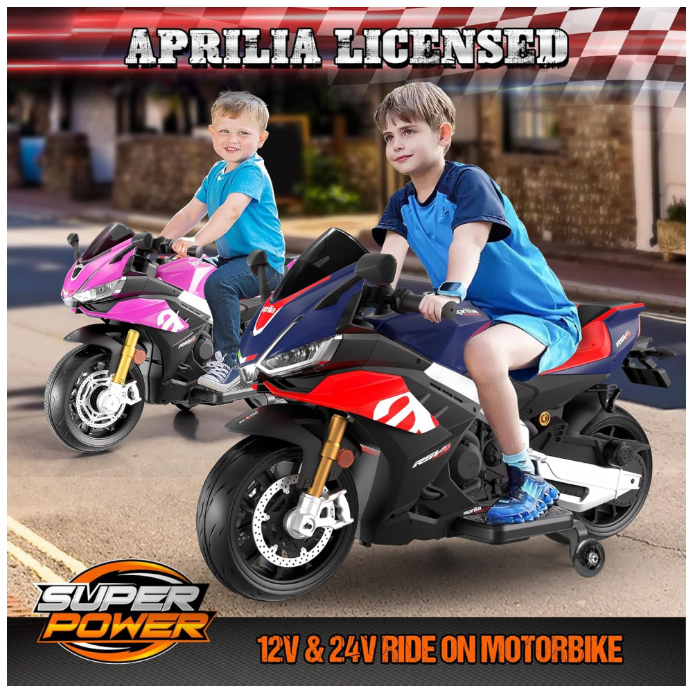 Moto Elétrica Infantil Letsgoride Aprilia RSV4 24V Azul e Vermelha com Rodinhas de Treinamento Farol Música e USB 200W - Imagem 7