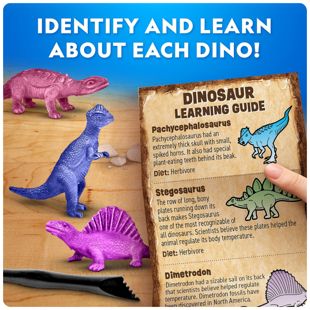 Dinosaur Dig Brick Set 30 Peças, Brinquedos STEM de Dinossauros que Brilham no Escuro, Kits de Escavação com Ferramentas e Guia Educativo National Geographic - Imagem 5