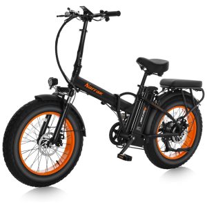 Bicicleta Elétrica Dobrável Narrak S129 Laranja StepOver Motor Traseiro 750W (Pico 1100W) Bateria 48V 13Ah (624Wh) Pneus Largos 20"x4" Freios a Disco Duplos Suspensão Dianteira Transmissão SHIMANO 7 Velocidades Velocidade Máxima 451 km/h Laranja