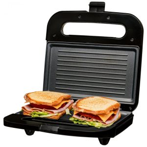 Grelha Elétrica para Panini OVENTE com Placas Antiaderentes Luzes Indicadoras de LED Controle de Termostato Cabo de Toque Frio