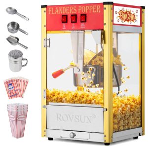 Pipoqueira Elétrica Faz até 72 kg de Pipoca com Panela de 226g Colher de Aço Inoxidável Colher de Óleo e 3 Copos de Pipoca 110V 850W ROVSUN Vermelha