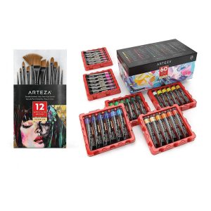 Kit de Tinta Acrílica Profissional com 12 Pincéis e 60 Cores Arteza