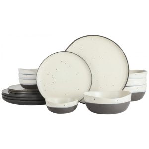 Aparelho de Jantar com 16 Peças em Cerâmica Gibson Elite Rhinebeck Preto e Branco