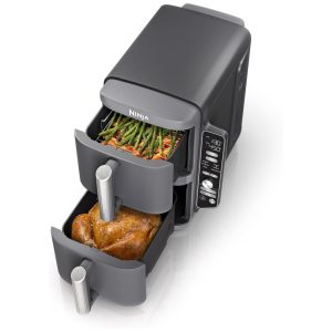 Fritadeira de Ar Air Fryer Dupla 93 Litros com Tecnologia DoubleStack Cozinha 4 Alimentos Simultaneamente 110V 1690W Ninja SL401 Cinza
