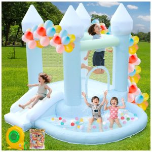 Casa de Pulso Azul FOOING Pula-Pula Inflável com Motor de Ar Castelo Pula-Pula com Piscina de Bolinhas para Festas Casamentos Fácil de Montar