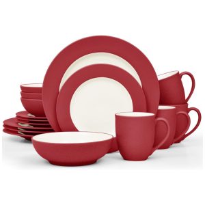 Aparelho de Jantar para Todas as Ocasiões Elegância e Sofisticação para Sua Mesa com 16 Peças Formato Redondo e Material de Cerâmica sem BPA Noritake Vermelho