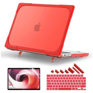 Capa Rígida Batianda MacBook Pro 14" Vermelha – Modelos A2992 A2918 A2779 A2442 com Suporte Dobrável e Proteção Completa
