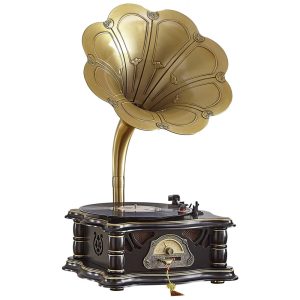 Gramofone Toca Discos Retrô com Entrada USB AUX Rádio FM e Bluetooth Artisam Preto