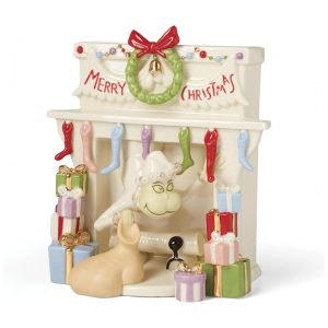Figurinha Lenox Grinch Stealing Stockings em Porcelana Multicolor com Detalhes em Ouro 24K 165 cm