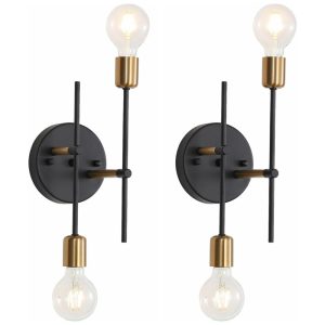 Conjunto de Luminária de Parede com Fio Estilo Industrial Moderna Material de Metal e 2 Peças110V EFINEHOME Preto Fosco