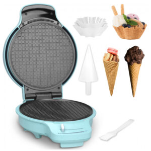 Baker's Friend Máquina de Casquinha de Sorvete com Controle de Dourado 19 cm Antiaderente e Versátil Cor Aqua