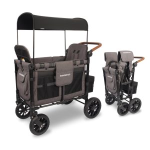 Carrinho de Passeio para 2 Crianças Multifuncional com Porta Objeto e Cobertura até 136 kg WONDERFOLD W2 Cinza Carvão