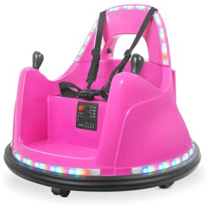 Carro Elétrico Infantil Bate Bate 12V com 2 Velocidades Controle Remoto e APP Luzes LED Bluetooth e Giro de 360º para Crianças de 1 a 5 Anos Kidzone Rosa