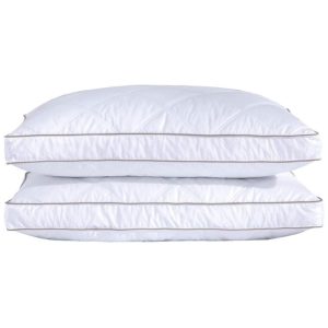 Conjunto de Travesseiros de Penas de Ganso Tamanho Queen com 2 Peças e Capa 100% Algodão Macia e Respirável Puredown Branco