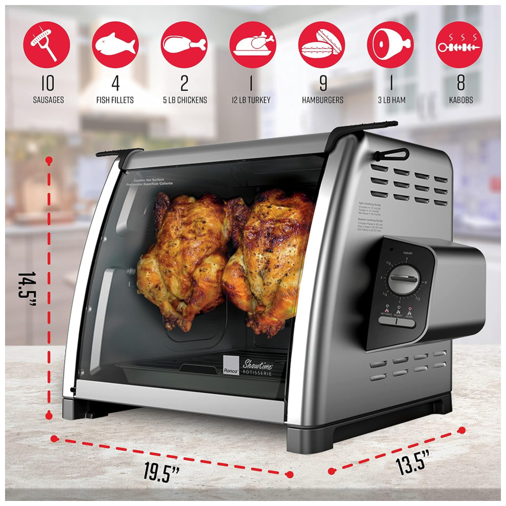 Churrasqueira Grill Rotisserie com Temperatura Ajustável 110V 1500W Ronco 5500 Prata - Imagem 3