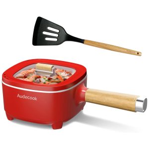 Frigideira Cerâmica 20cm + Panela Elétrica 2L Audecook Hot Pot: Cooker Portátil para Ramen Bife Arroz Aveia e Sopa Controle de Temperatura.