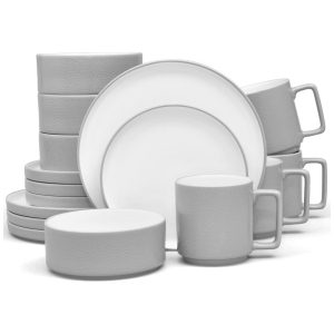 Aparelho de Jantar para Todas as Ocasiões Elegância e Sofisticação para Sua Mesa com 16 Peças Formato Redondo e Material de Porcelana Noritake G008-16BP Cinza