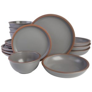 Aparelho de Jantar Coupe com 16 Peças em Terracota Serve 4 Pessoas Gibson Elite Lagos Cinza