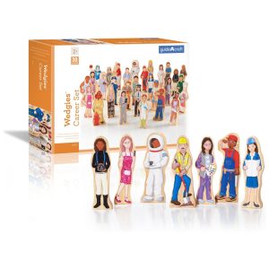 Conjunto de figuras profissionais em madeira Guidecraft Wedgies Career com 30 personagens para dramatização e exploração de profissões