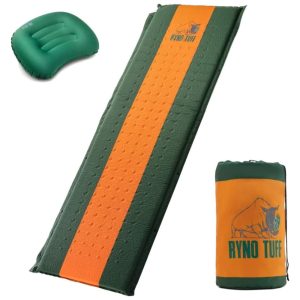 Colchão Inflável para Camping Portátil Ultraleve com Travesseiro Embutido e Bolsa de Transporte RYNO TUFF Verde