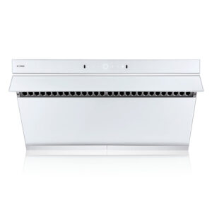Coifa de parede ou embutir 91cm FOTILE branca vidro temperado inclinado dupla sucção motor duplo LED comando por toque 110V