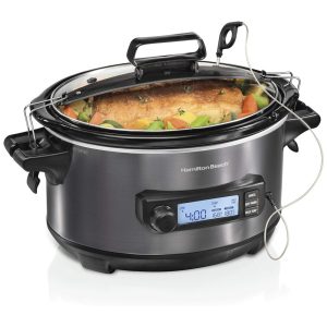 Panela Elétrica Programável e Digital 5.6L com Sensor de Temperatura Aço Inoxidável 110V 290W HAMILTON BEACH 33866 Preto