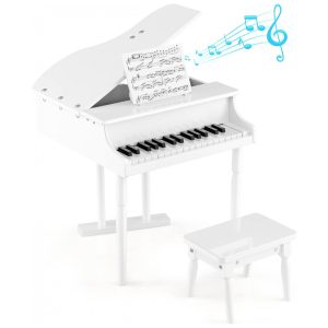 Piano Clássico Infantil de Cauda e 3 Pernas com 30 Teclas e Suporte para Partitura HONEY JOY Branco