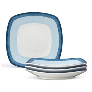 Conjunto de Pratos para Salada e Sobremesa com 4 Peças Formato Quadrado e Material de Porcelana Noritake G020-588D Branco e Azul
