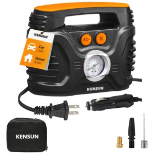 Compressor de Ar Elétrico Mini Portátil 12V 120 PSI com adaptadores 120 psi 110v KENSUN 10 Preto
